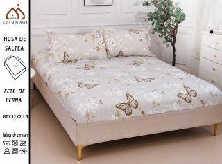 Husa cu Elastic si Fete de Perna Bumbac Satinat 180x200cm - Flori Si Fluturi
