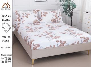 Husa cu Elastic si Fete de Perna Bumbac Satinat 180x200cm - Frunze Toamna