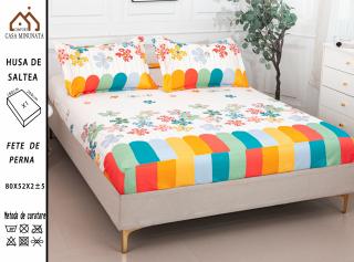 Husa cu Elastic si Fete de Perna Bumbac Satinat 180x200cm - Gradina Colorata