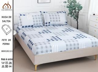 Husa cu Elastic si Fete de Perna Bumbac Satinat 180x200cm - Patratele
