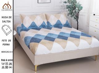 Husa cu Elastic si Fete de Perna Bumbac Satinat 180x200cm - Valuri Colorate