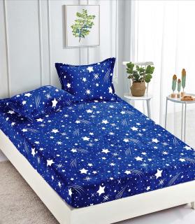 Husa cu Elastic si Fete de Perna Cocolino 180x200cm - Blue With Stars