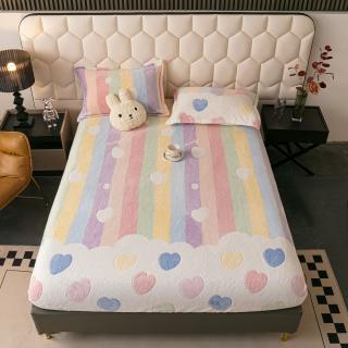 Husa cu Elastic si Fete de Perna Cocolino 180x200cm - Inimioare Curcubeu