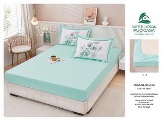 Husa Cu Elastic Si Fete De Perna Cu Model Floral Din Finet 160x200cm - Minty By Flowers