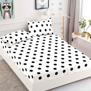 Husa cu Elastic si Fete de Perna Din Finet 180x200cm - Alb Cu Buline Negre