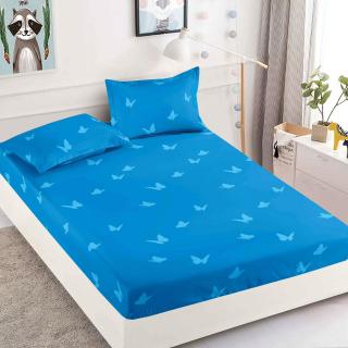 Husa cu Elastic si Fete de Perna Din Finet 180x200cm - Albastru Fluturasi