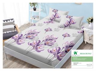 Husa cu Elastic si Fete de Perna Din Finet 180x200cm - Flori Lila