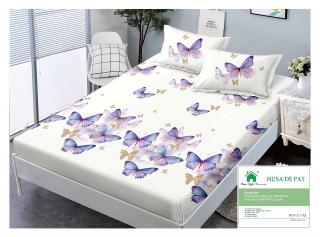 Husa cu Elastic si Fete de Perna Din Finet 180x200cm - Fluturi Mov