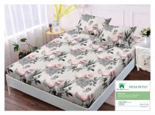 Husa cu Elastic si Fete de Perna Din Finet 180x200cm - Gri Cu Flori Roz