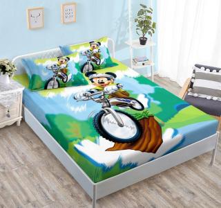 Husa Cu Elastic Si Fete De Perna Din Finet 180x200cm - Mickey Ridding The Bike