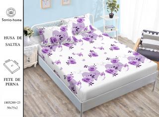 Husa cu Elastic si Fete de Perna Din Finet 180x200cm - Purple Flowers