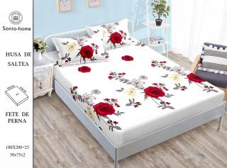 Husa cu Elastic si Fete de Perna Din Finet 180x200cm - Red Roses