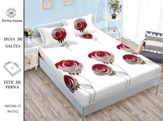 Husa cu Elastic si Fete de Perna Din Finet 180x200cm - Roses