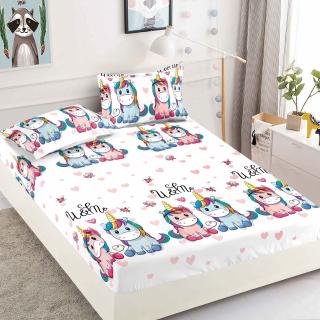 Husa cu Elastic si Fete de Perna Din Finet 180x200cm - Unicorni