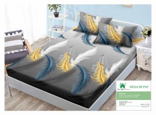 Husa Din Bumbac Tip Finet 90x200cm - Pene Albastre Aurii Si Albe