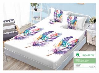 Husa Din Bumbac Tip Finet 90x200cm - Pene Colorate