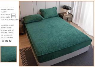 Husa Din Catifea Tip Topper 160x200cm - Verde Smarald