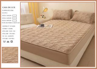 Husa Din Catifea Tip Topper 180x200cm - Bej Cacao Cu Lapte