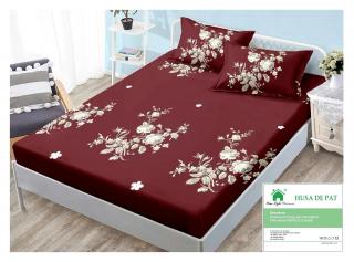 Husa Din Finet Cu Elastic Si Fete De Perna 140x200cm - Bordo Cu Flori