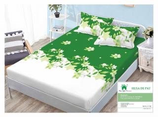 Husa Din Finet Cu Elastic Si Fete De Perna 140x200cm - Verde Alb Floral