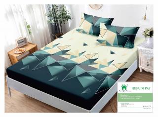 Husa Din Finet Cu Elastic Si Fete De Perna 140x200cm - Verde Crem Abstract