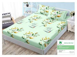 Husa Din Finet Cu Elastic Si Fete De Perna 140x200cm - Verde Mint Floral