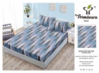Husa Din Finet Cu Elastic Si Fete De Perna 160X200cm - Albastru Hasurat