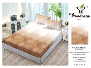 Husa Din Finet Cu Elastic Si Fete De Perna 160X200cm - Bej Hasurat