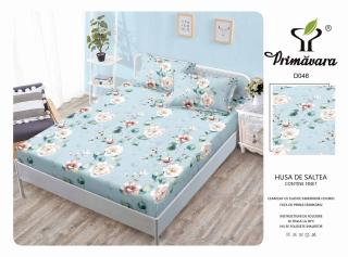 Husa Din Finet Cu Elastic Si Fete De Perna 160X200cm - Bleu Floral