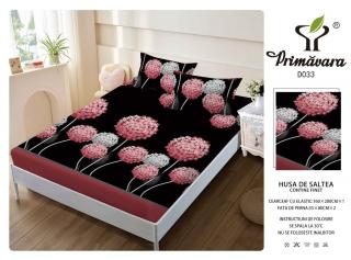 Husa Din Finet Cu Elastic Si Fete De Perna 160X200cm - Flori Roz Si Gri