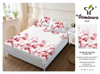 Husa Din Finet Cu Elastic Si Fete De Perna 160X200cm - Flori Si Fluturi Roz