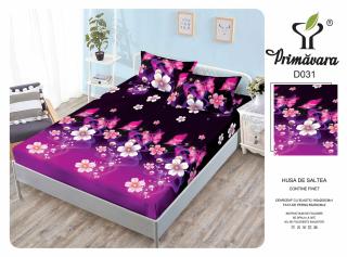 Husa Din Finet Cu Elastic Si Fete De Perna 160X200cm - Flori Si Fluturi