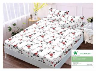 Husa Din Finet Cu Elastic Si Fete De Perna 160x200cm - Floricele Rosii