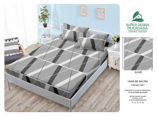 Husa Din Finet Cu Elastic Si Fete De Perna 160x200cm - Gri Abstract