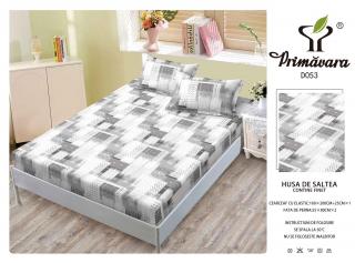 Husa Din Finet Cu Elastic Si Fete De Perna 160X200cm - Gri Hasurat