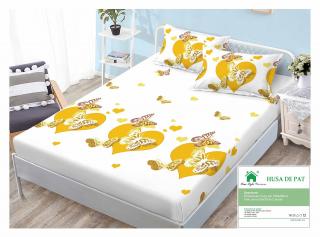 Husa Din Finet Cu Elastic Si Fete De Perna 160x200cm - Inimi Galbene