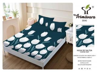 Husa Din Finet Cu Elastic Si Fete De Perna 160X200cm - Lalele Albe