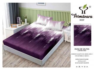 Husa Din Finet Cu Elastic Si Fete De Perna 160X200cm - Mov Hasurat