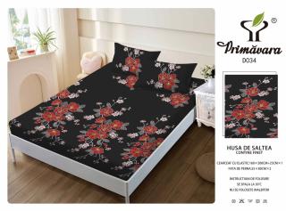 Husa Din Finet Cu Elastic Si Fete De Perna 160X200cm - Negru Floral