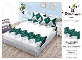 Husa Din Finet Cu Elastic Si Fete De Perna 160X200cm - Romb Verde
