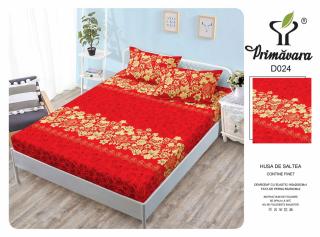 Husa Din Finet Cu Elastic Si Fete De Perna 160X200cm - Rosu Floral