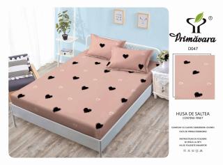 Husa Din Finet Cu Elastic Si Fete De Perna 160X200cm - Roz Inimioare