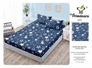 Husa Din Finet Cu Elastic Si Fete De Perna 160X200cm - Stele Argintii