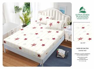 Husa Din Finet Cu Elastic Si Fete De Perna 160x200cm - Stele Rosii