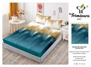 Husa Din Finet Cu Elastic Si Fete De Perna 160X200cm - Turcoaz Hasurat