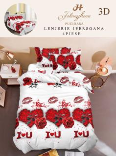Lenjerie Bumbac Satina 1 Persoana 3D - I Love You