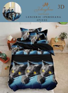 Lenjerie Bumbac Satina 1 Persoana 3D - Pisisca Fifi