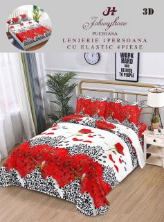 Lenjerie Bumbac Satinat 1 Persoana 3D - Inimi Din Petale Rosii