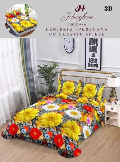 Lenjerie Bumbac Satinat 1 Persoana 3D - Margarete Galbene