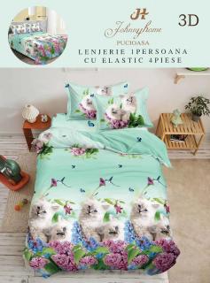 Lenjerie Bumbac Satinat 1 Persoana 3D - Pisicute Cu Ochi Albastri